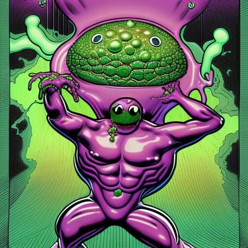 Green Meatwad Psychic Cyclops in Hyper-Real Comic Art