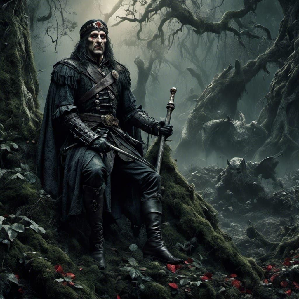 Hyperrealistic Portrait of Vlad the Impaler in Forest