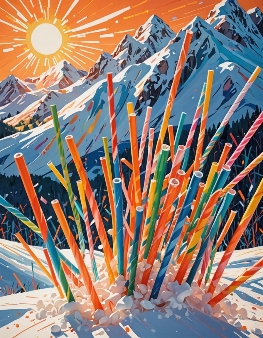 Colorful Straws Avalanche in Pop Art Style