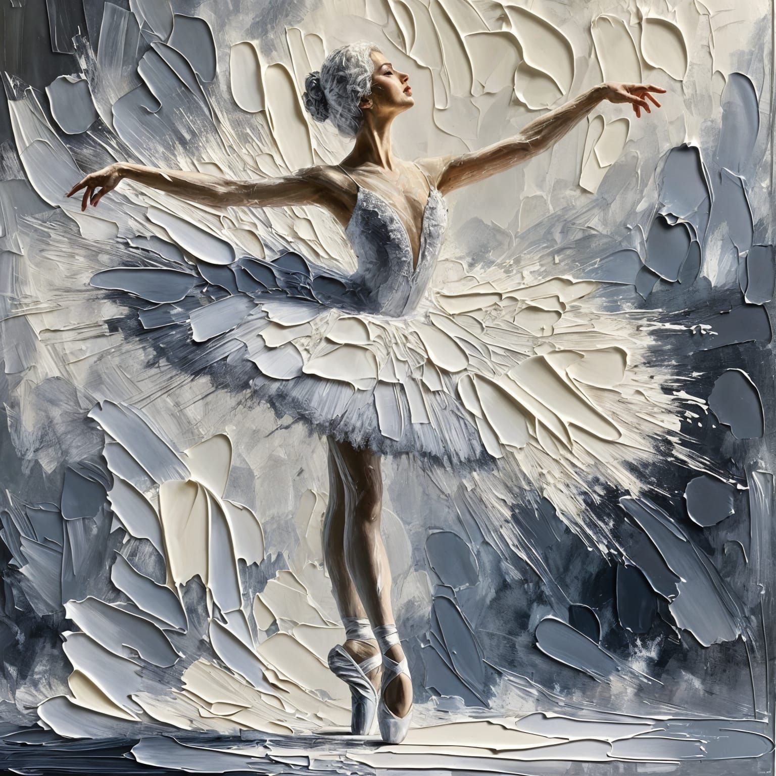 Ballet Dancer in White Tutu: Impasto Oil Painting