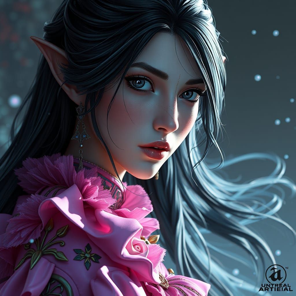 High-Elf Female in Pink Dress: Fantasy Art