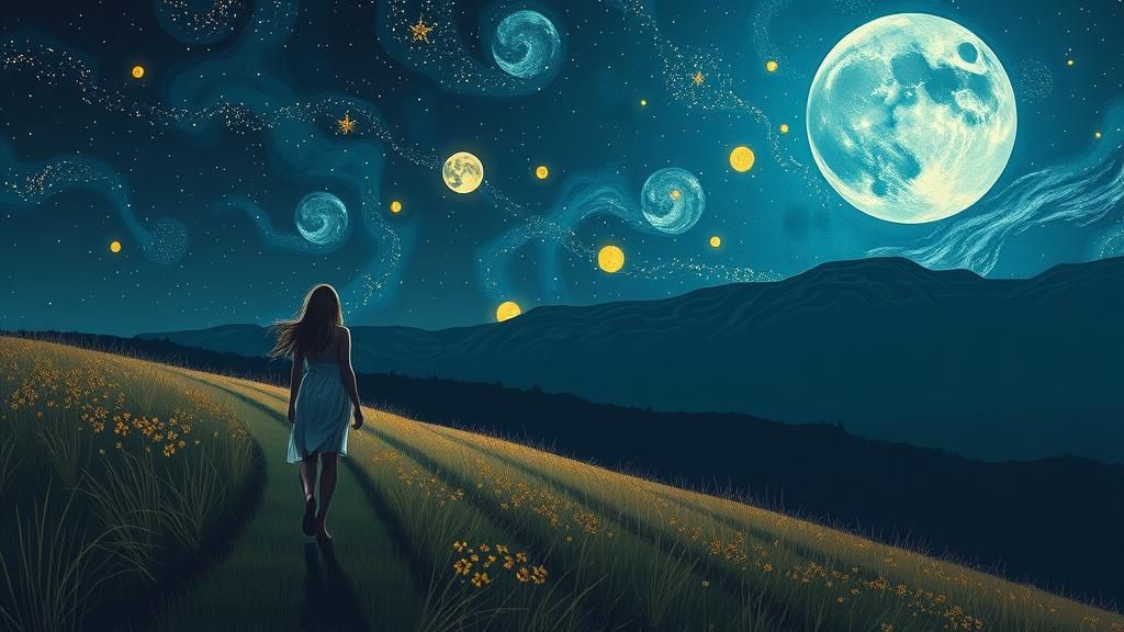 Mystical Woman Gazing at Starry Night Sky