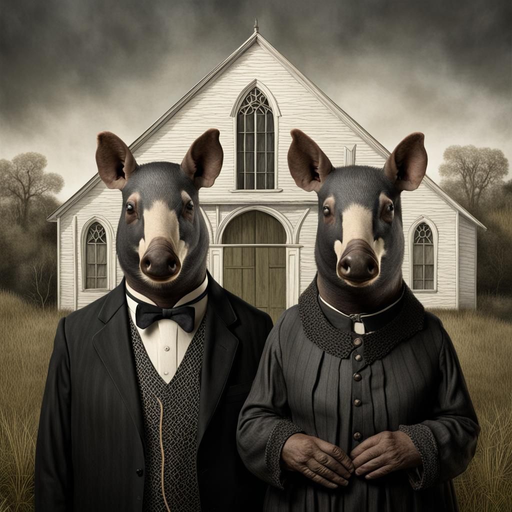 American Gothic Tapirs Reimagined