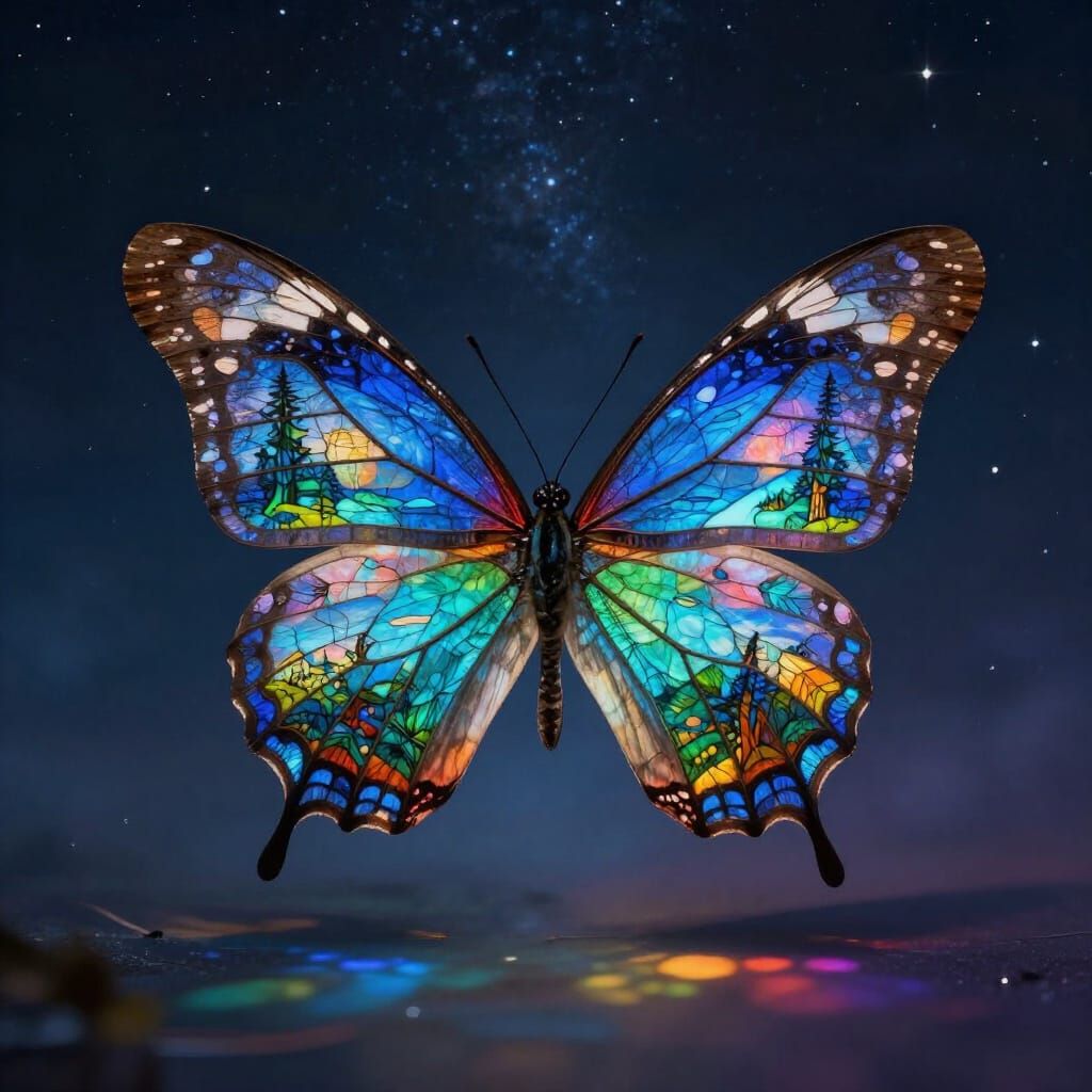 Enormous Stained Glass Butterfly in Starry Expanse