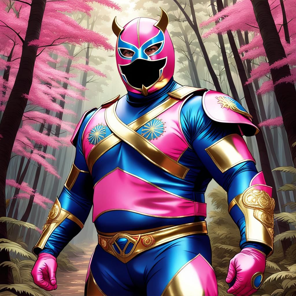 Flamboyant Hero Luchador in 90s Anime Style