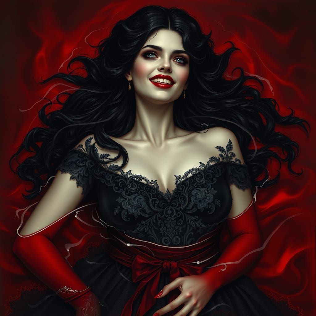 Ethereal Woman Basks in Crimson Waters, Evil Intent Beckons