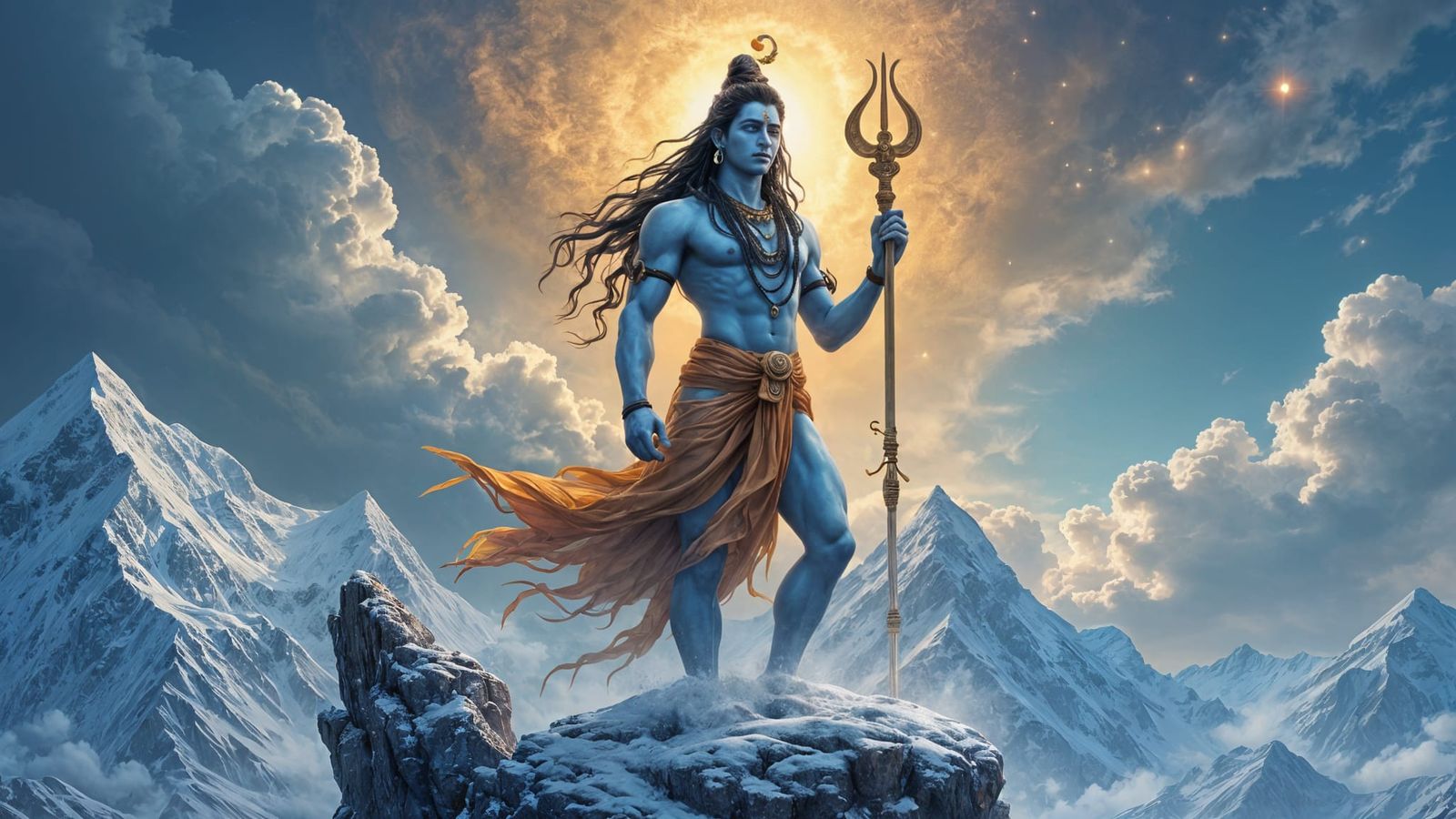 Majestic Lord Shiva on Kailash Mountain with Cosmic Sky