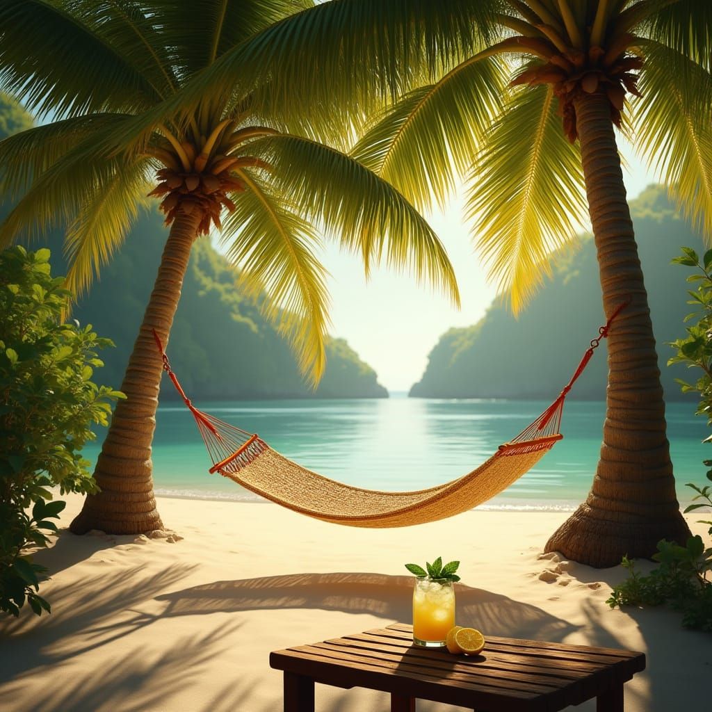 Serene Tropical Oasis in Warm Golden Light