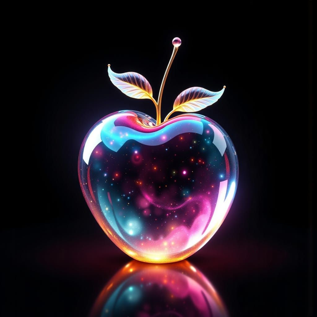 Cyberpunk Glass Apple in Celestial Glow