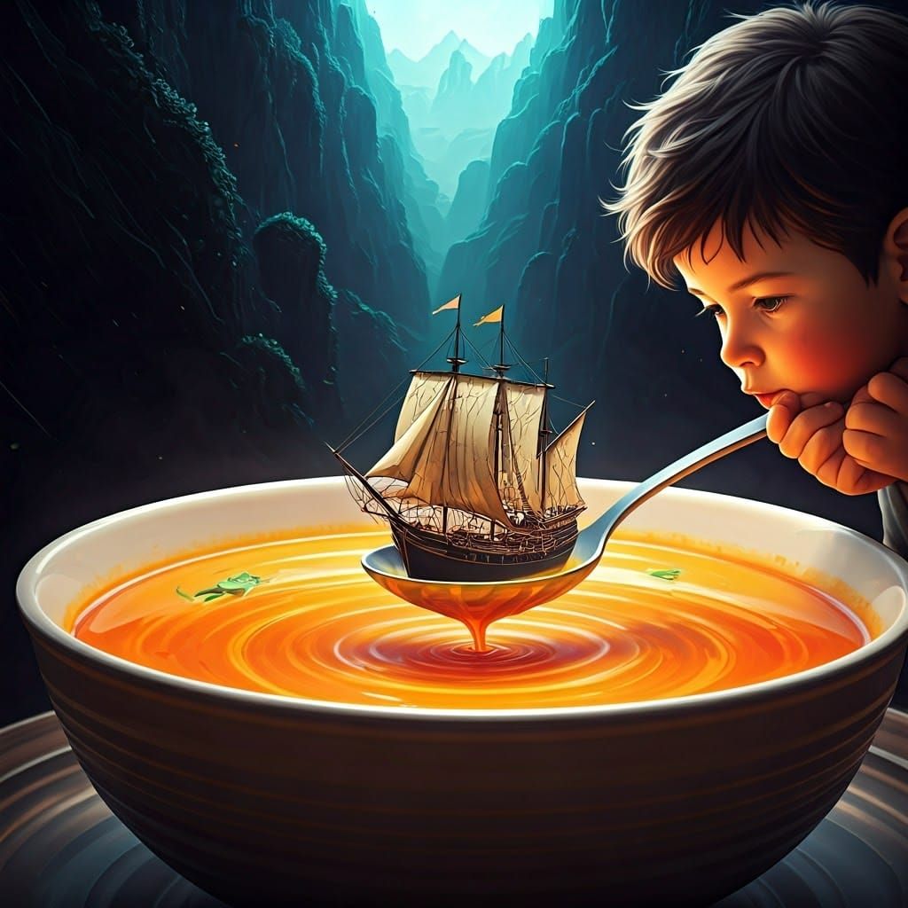 Boy and Sailing Ship Soup: Matte Painting