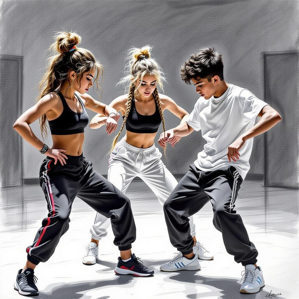 Street Dance Practice: Charcoal Drawing