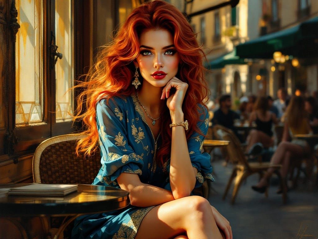 Rococo Drama with Modern Flair: A Confident Woman in Thought...