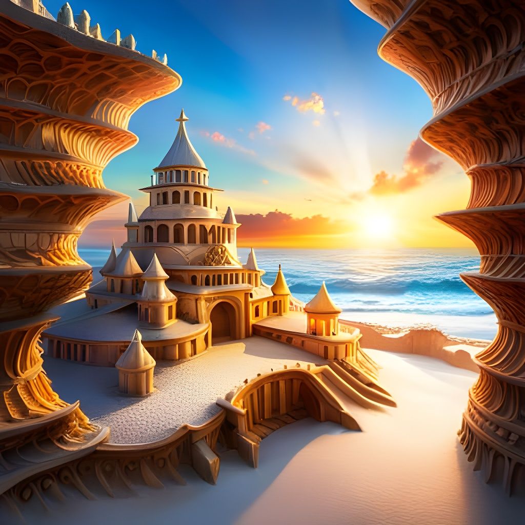 Intricate Seaside Sandcastle with Seashell Roofs