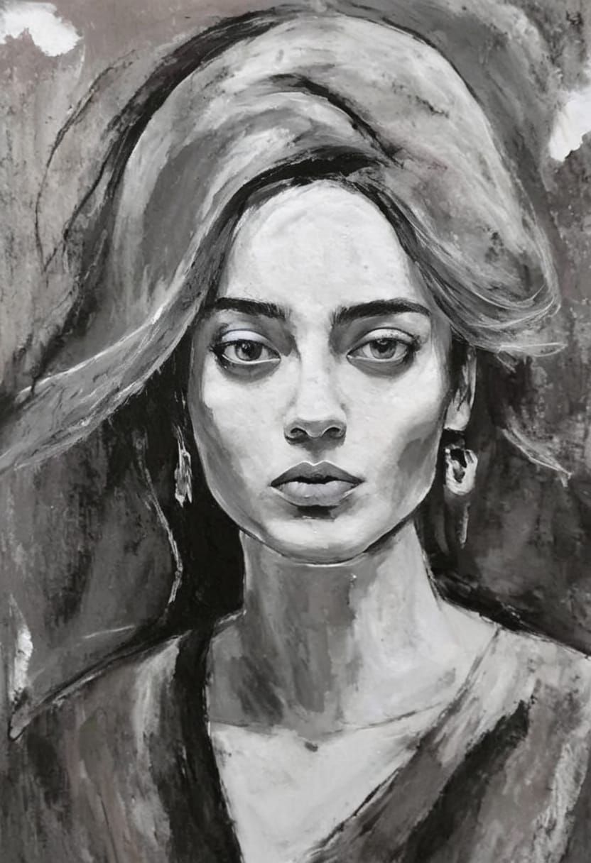 Gothgirl Portrait in High Contrast Impasto Style