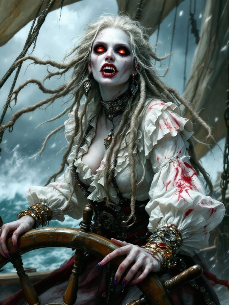 Vampire Pirate Captain in a Dark Gothic Storm
