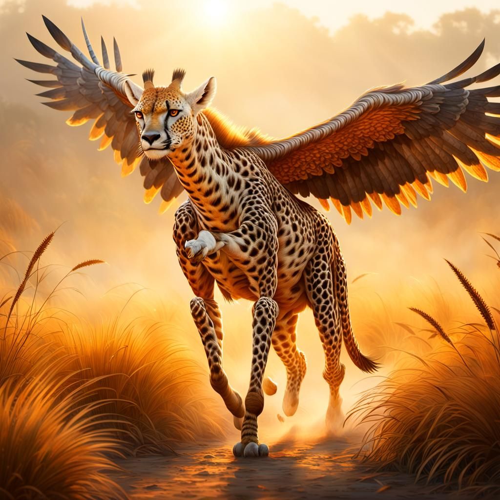 Hyperrealistic Mythical Creature Portrait in Savannah