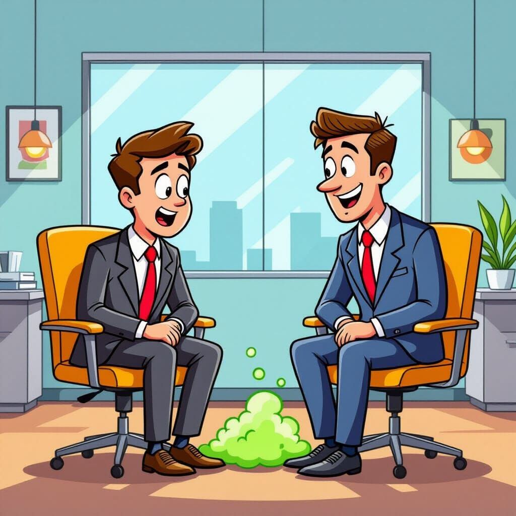 Humorous Cartoon Job Interview with Fart Cloud