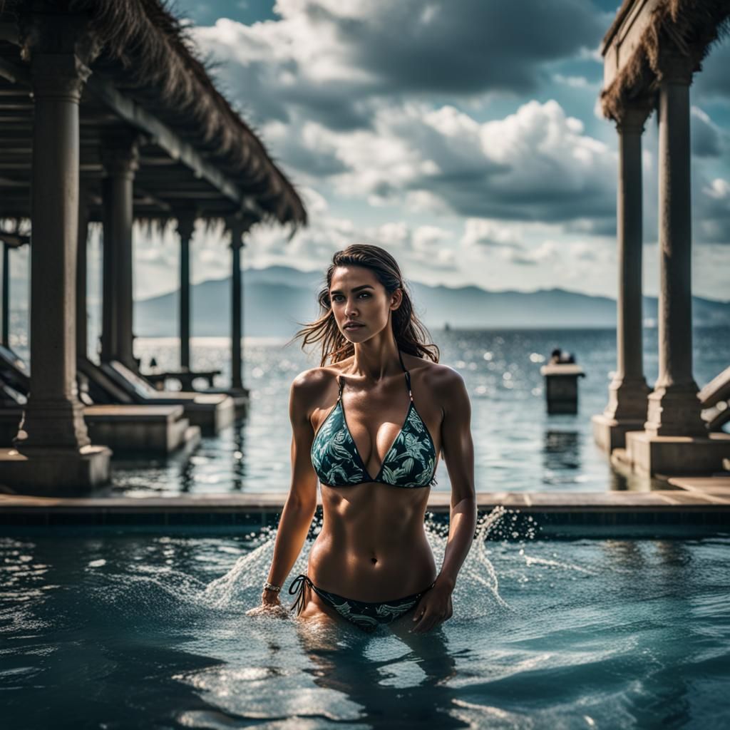 Hyperrealistic Girl Swimming in Bikini with Intricate Detail...