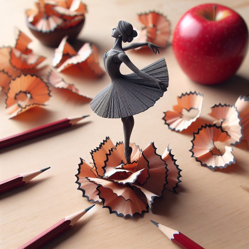 Elegant Graphite Ballerina Dances Amidst a Student's Desk