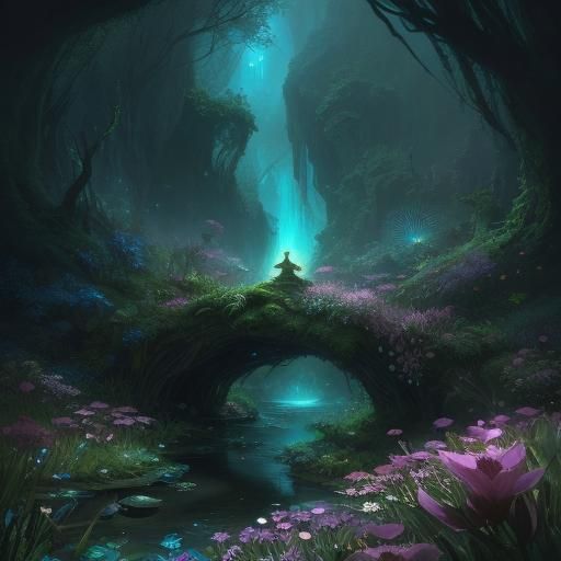 Sleeping Pixie Baby in Flower, Digital Matte Painting