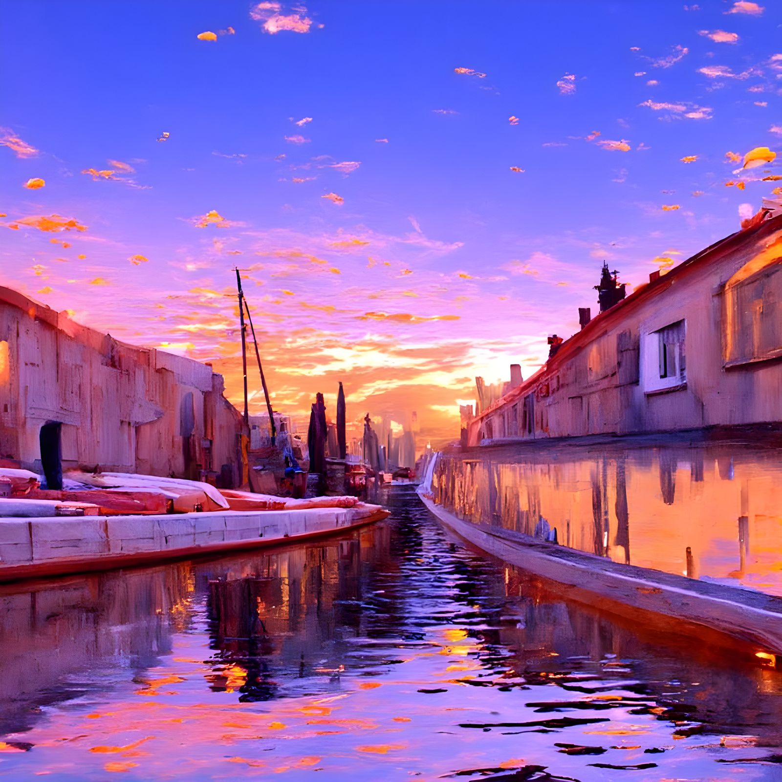 Golden Sunset Reflecting on City Canal