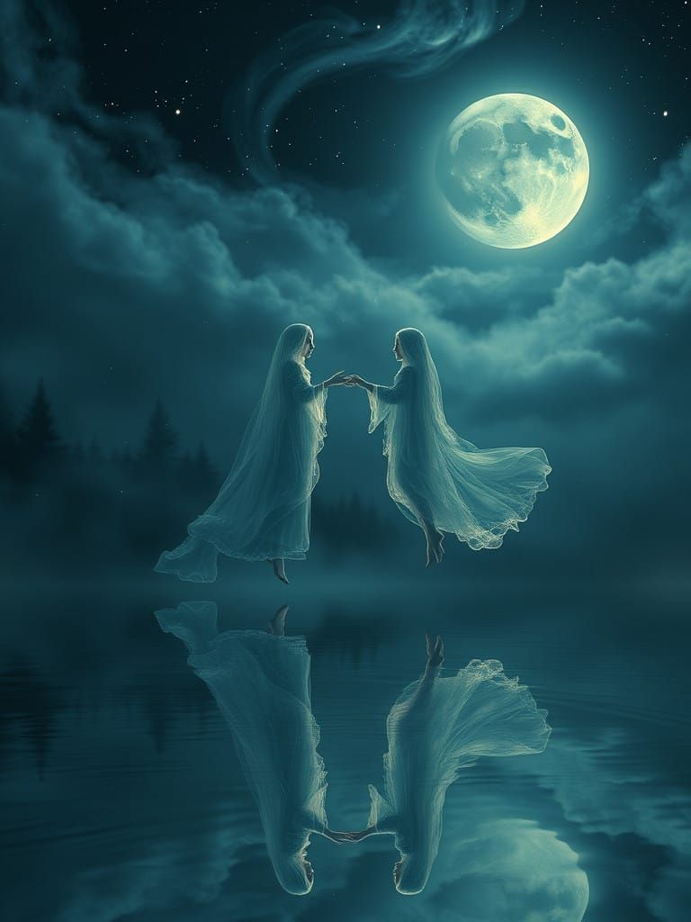 Surreal Ghostly Connection in an Eerie, Ethereal Landscape