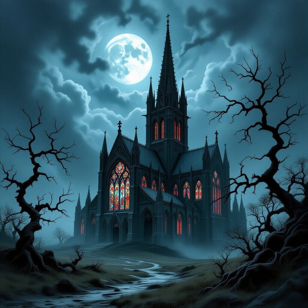 Imposing Gothic Cathedral on Windswept Moor in Dark Fantasy ...
