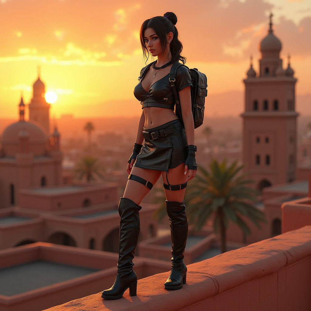 Snow White Burglar on Rabat Roofs in Matte Painting