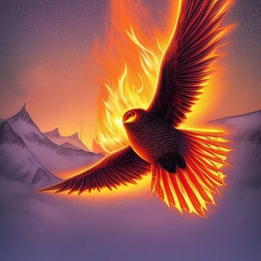 Fiery Owl Soaring Over Teepee in Comic Book Art