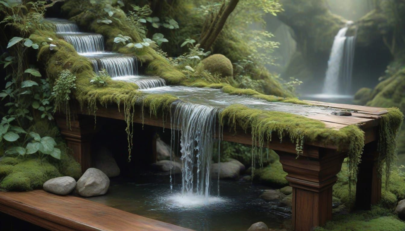 Whimsical Waterfall Scene in Watercolor Style