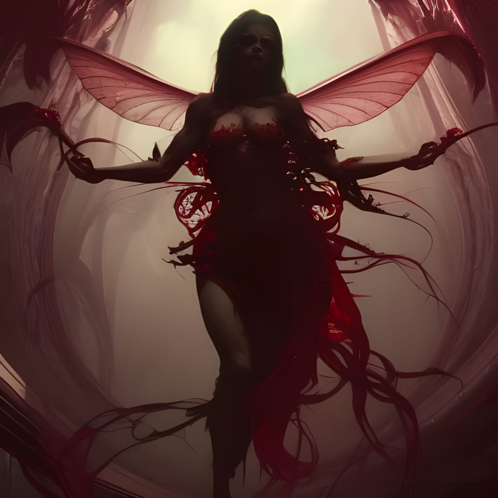 Sinister Blood Fairy Concept Art in Horror Style