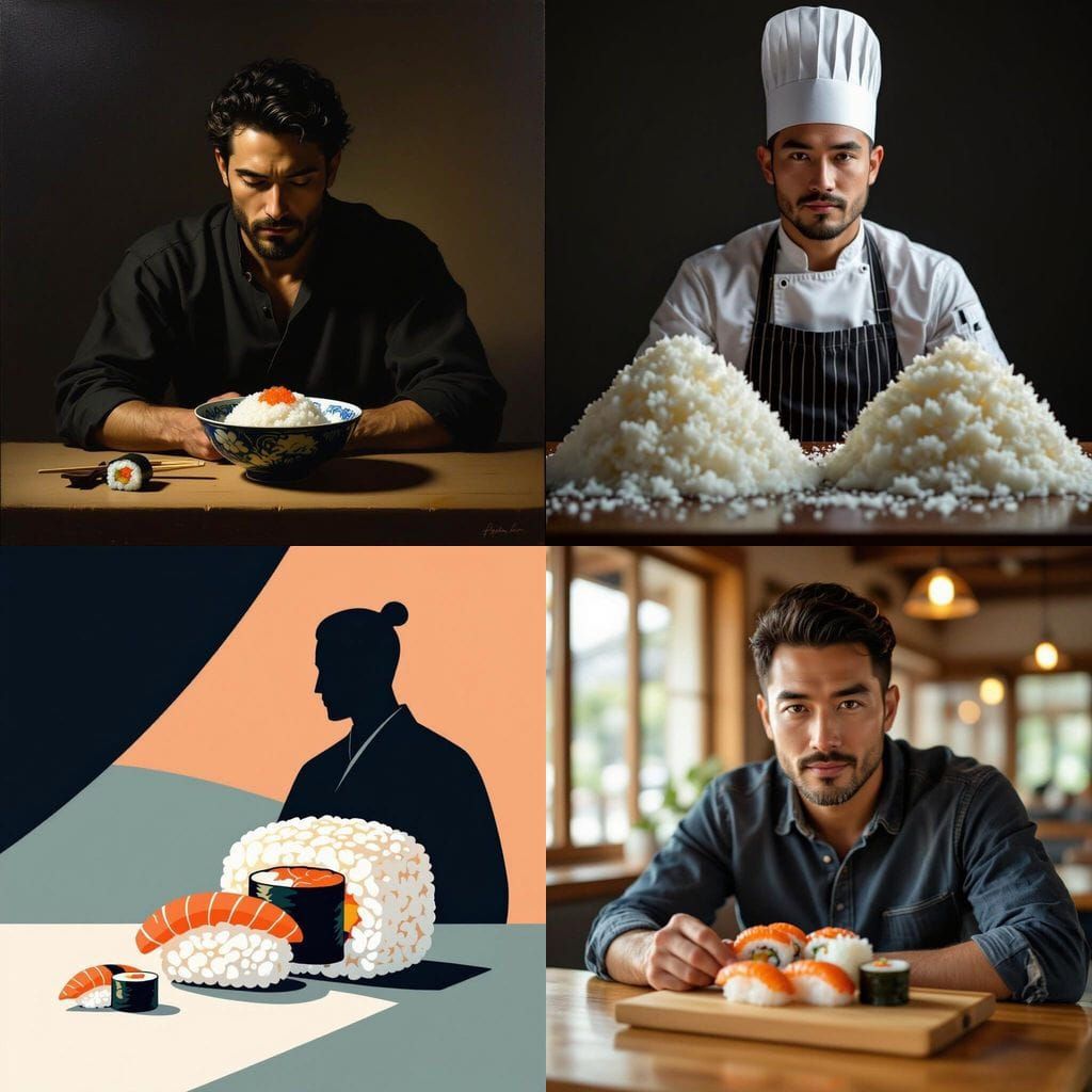 Man Interacting with Sushi Rice