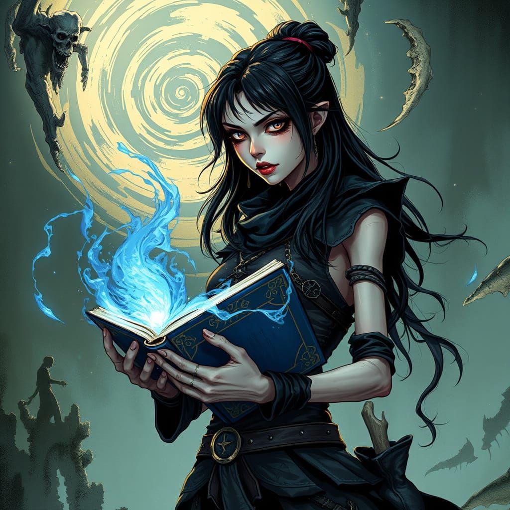 Ethereal Necromancer Unleashes Dark Magic in Vibrant Anime A...