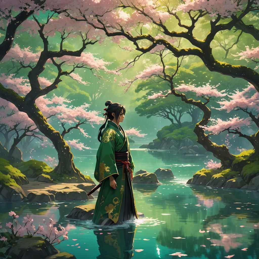 Mystical Anime Warrior in Eternal Summer Realm