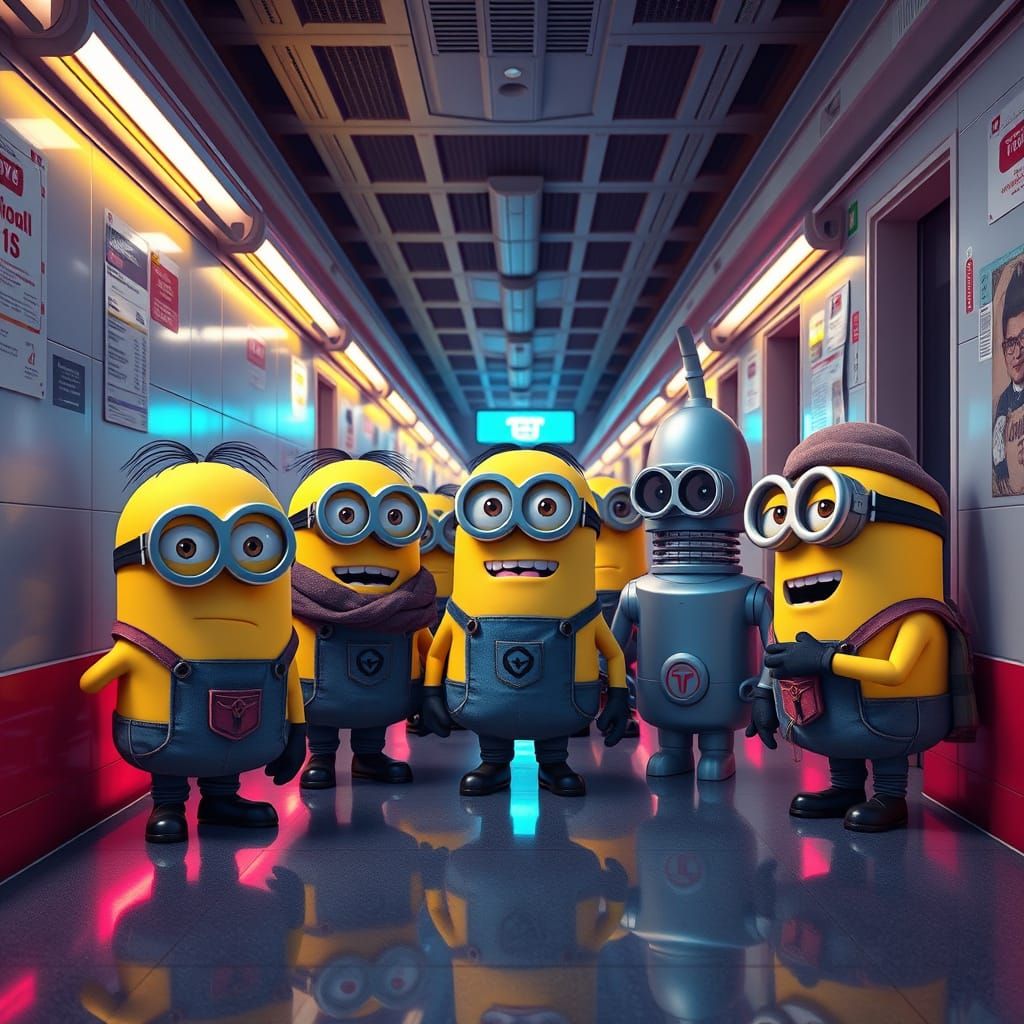 Minions in Neon 80s Anime Style