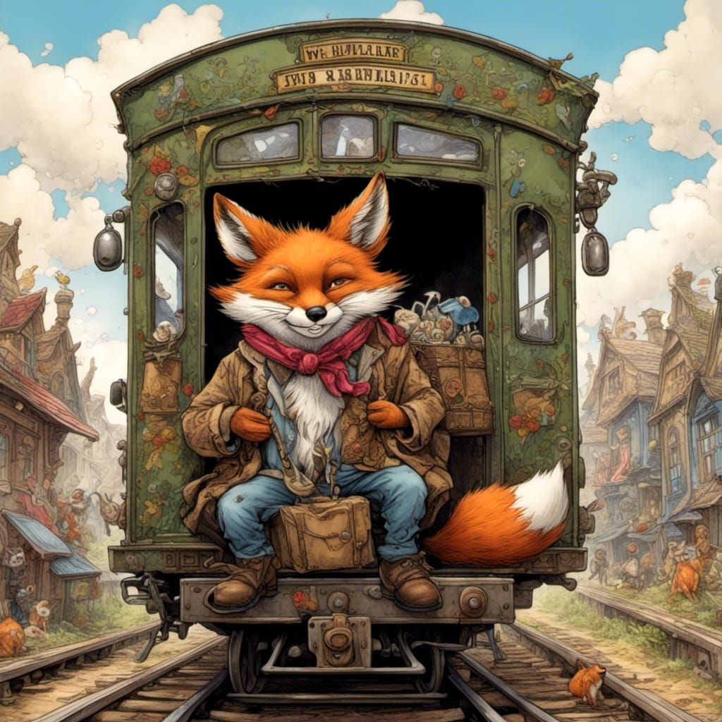 Fox Hobo Rides the Rails: Anthropomorphic Cartoon