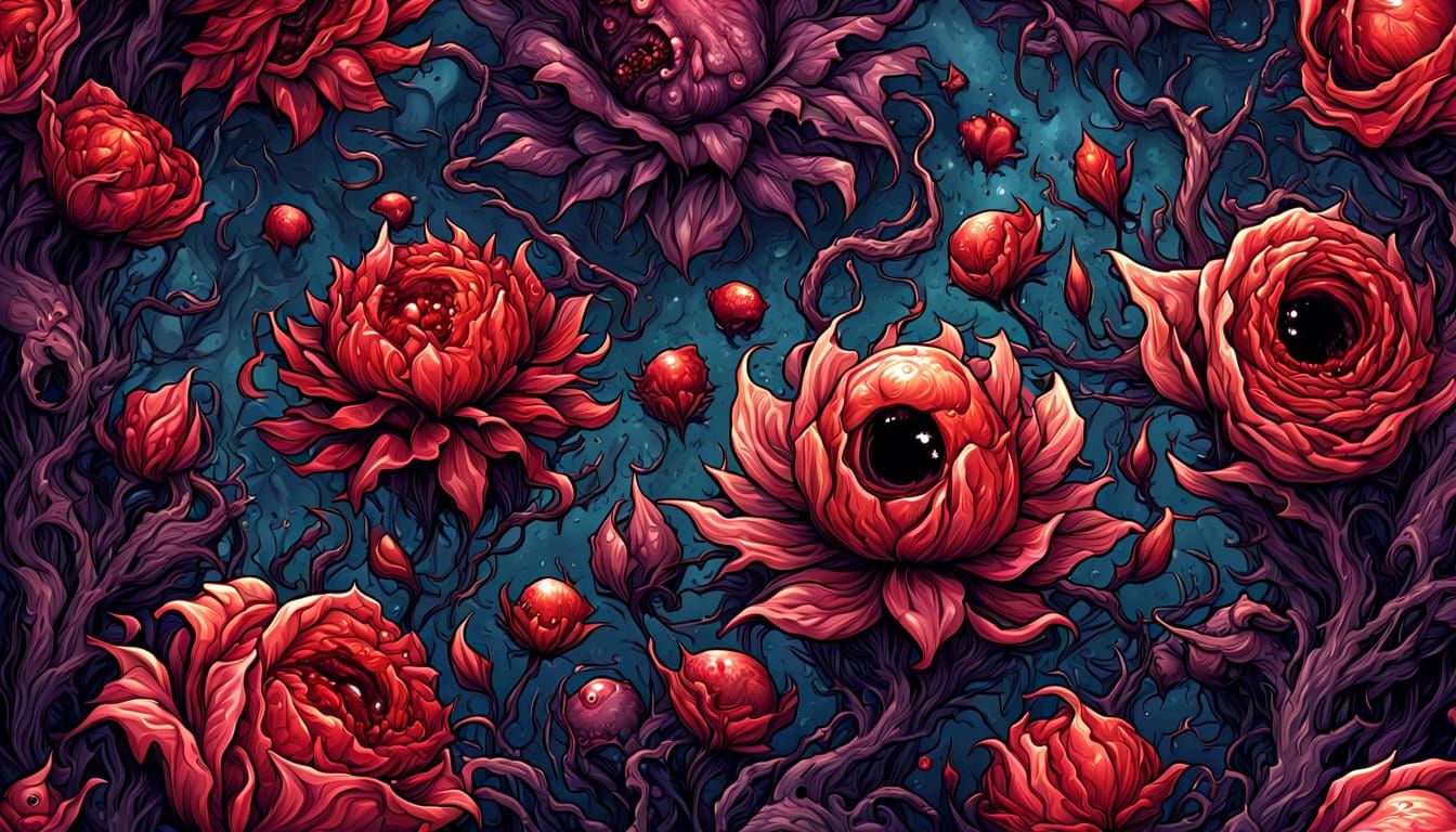 Eyeball Flower Creatures in Comic Book Style