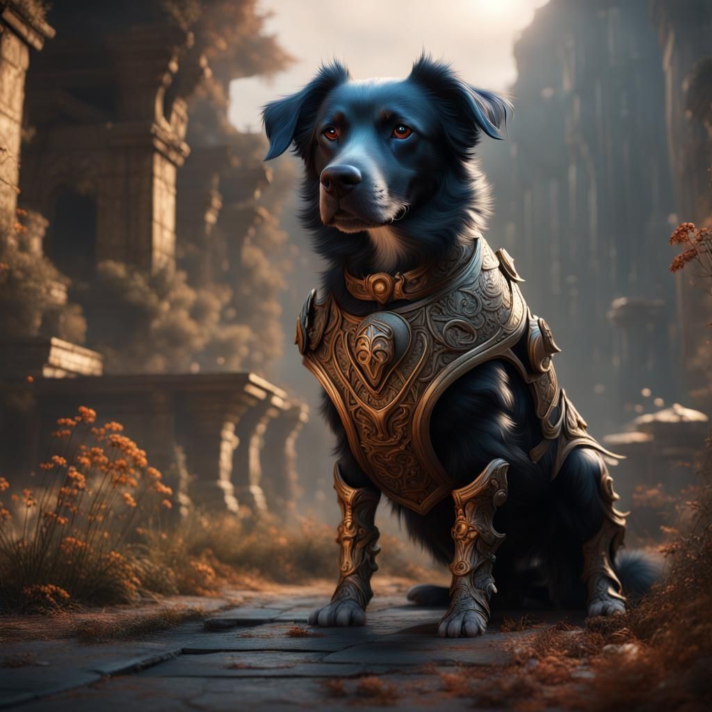 Fantastical Dog: Detailed Matte Painting in Deep Color