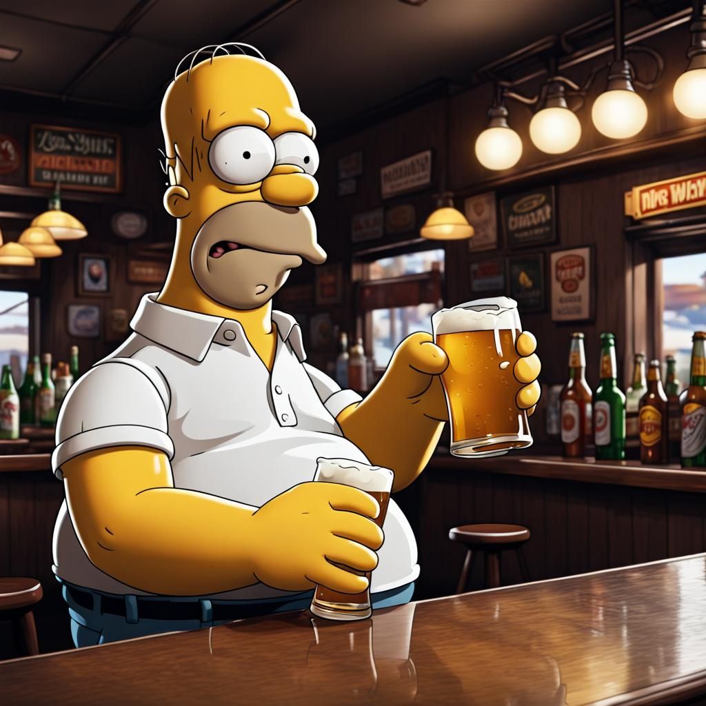 Homer Simpson Cartoon Enjoying a Beer