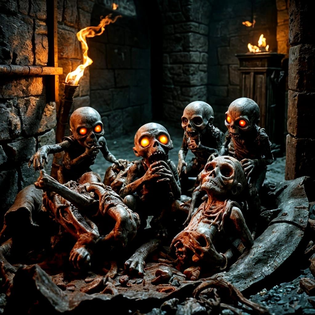 Ghastly Creatures Feast: A Horror Scene