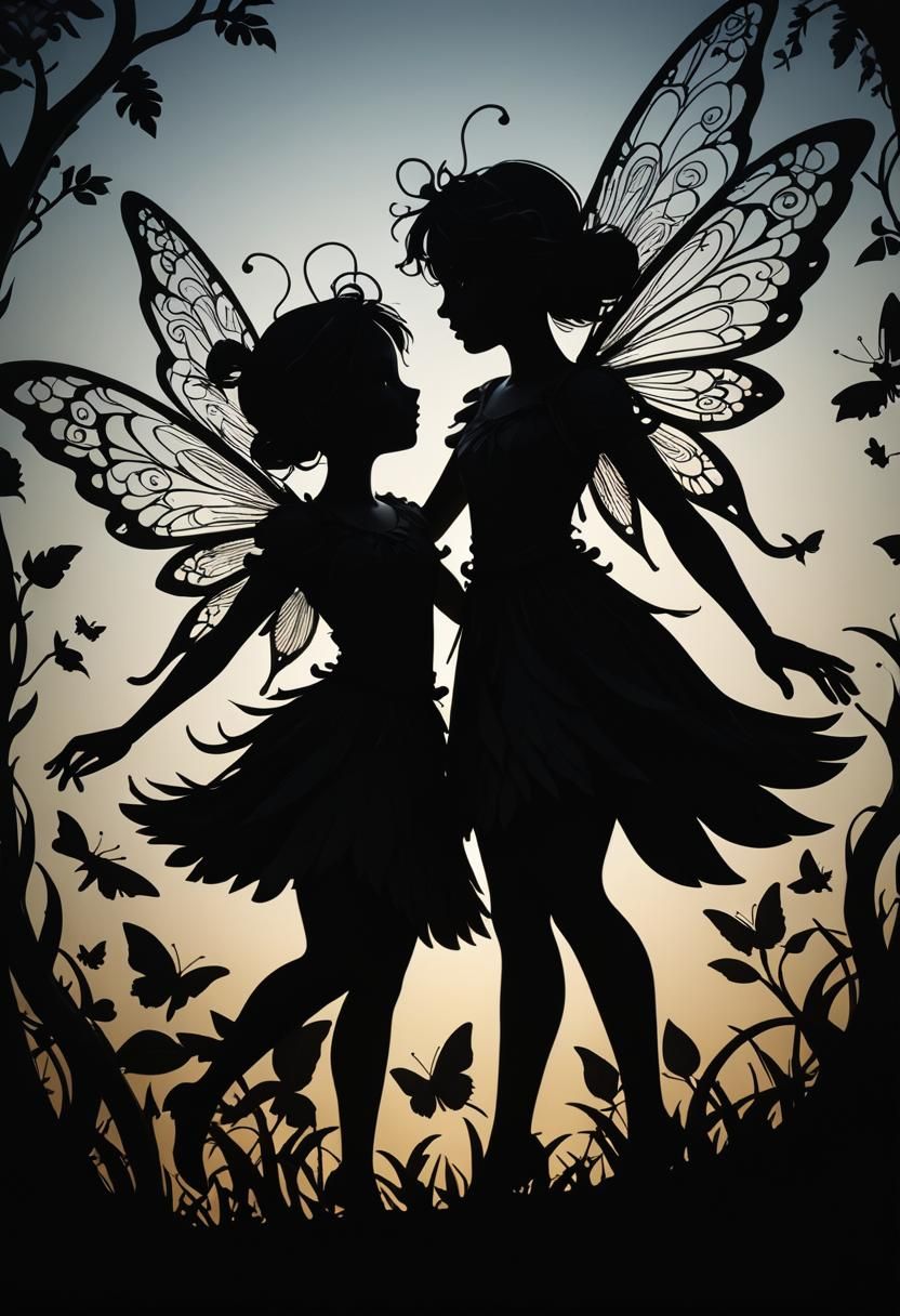 Fairy Silhouettes in Shadow Puppetry Style