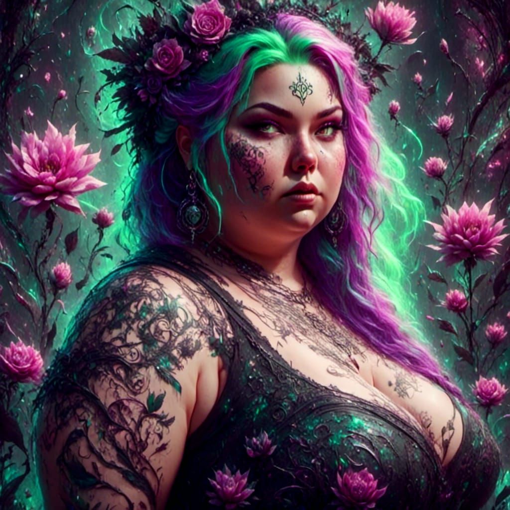 Curvy Woman with Tattoos in Digital Art