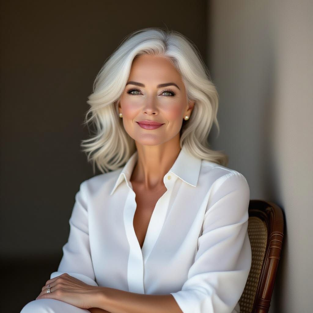 Elegant White-haired Woman in Soft Studio Light