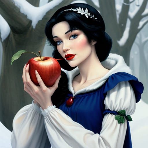 Snow White eating a poison apple