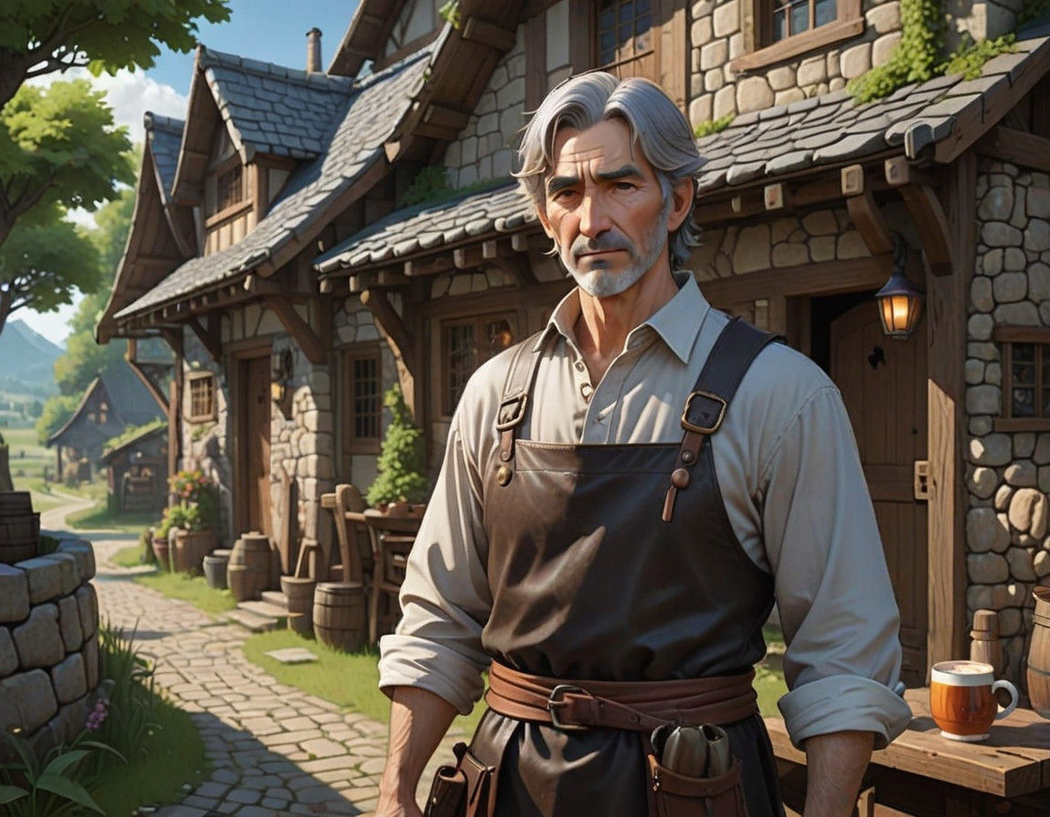 Medieval Innkeeper in a Bustling Village