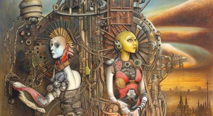 Steampunk Airship in Zombie Wonderland: Geometric Art