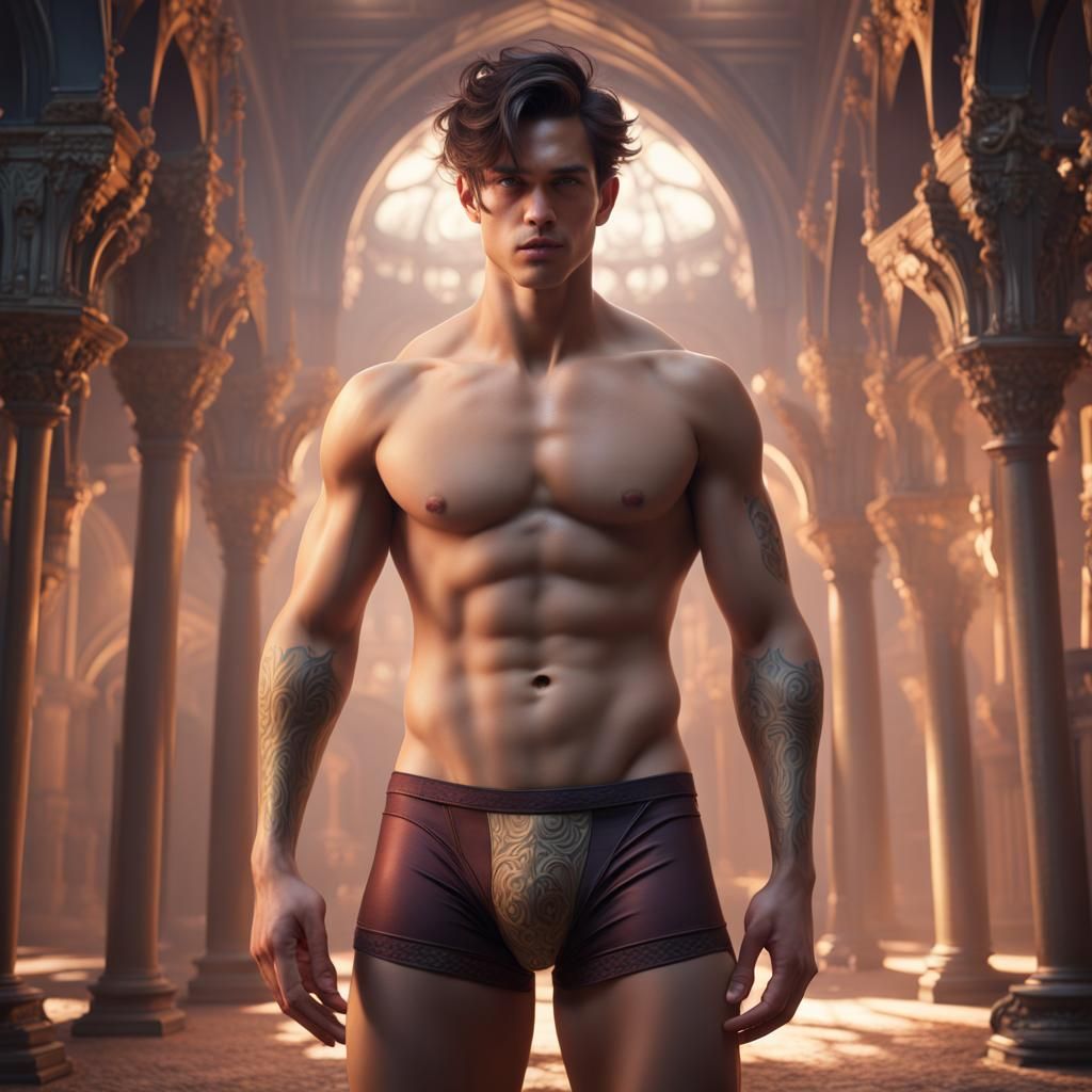 Young Man Underwear Portrait, Detailed Matte Painting
