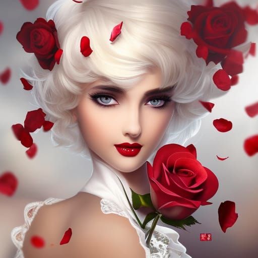 Enchantress Portrait with Rose Petals, Royo Style