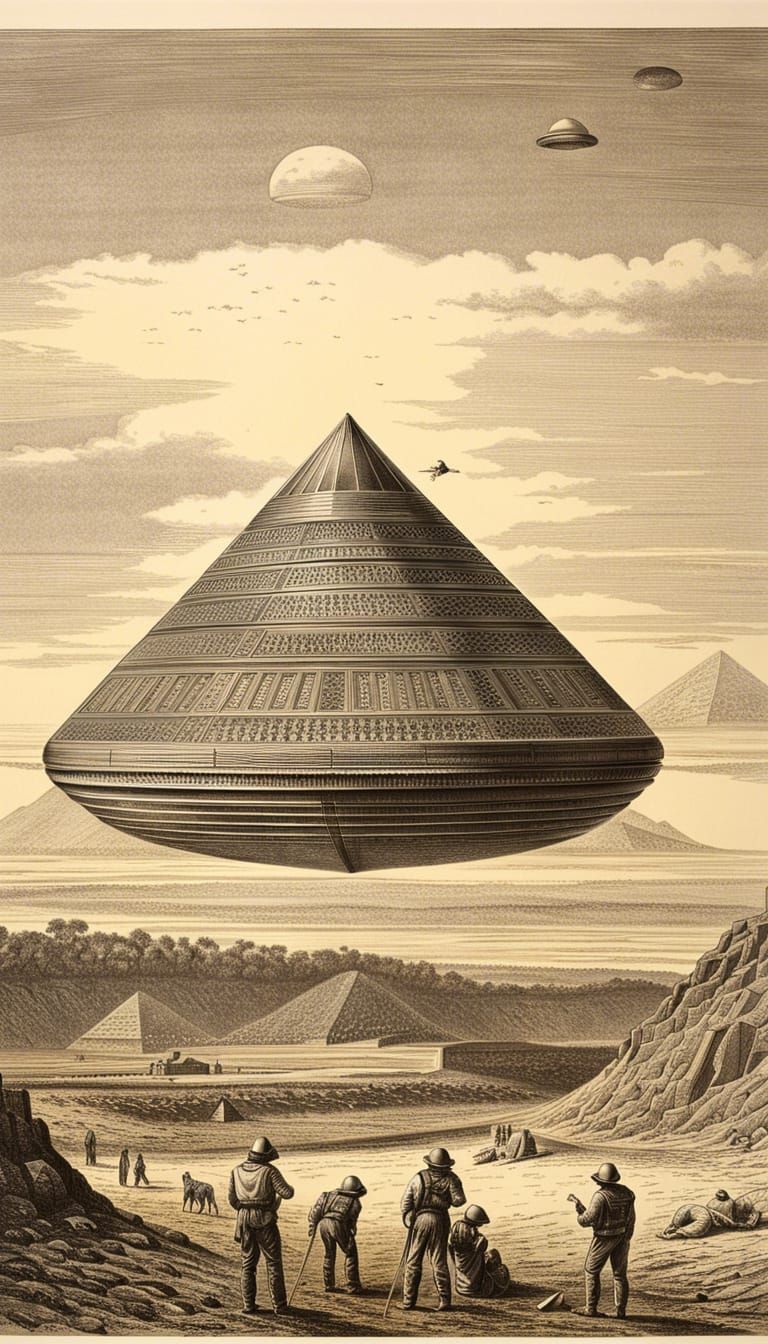 Humans and Aliens Build Pyramids in Golden Hour