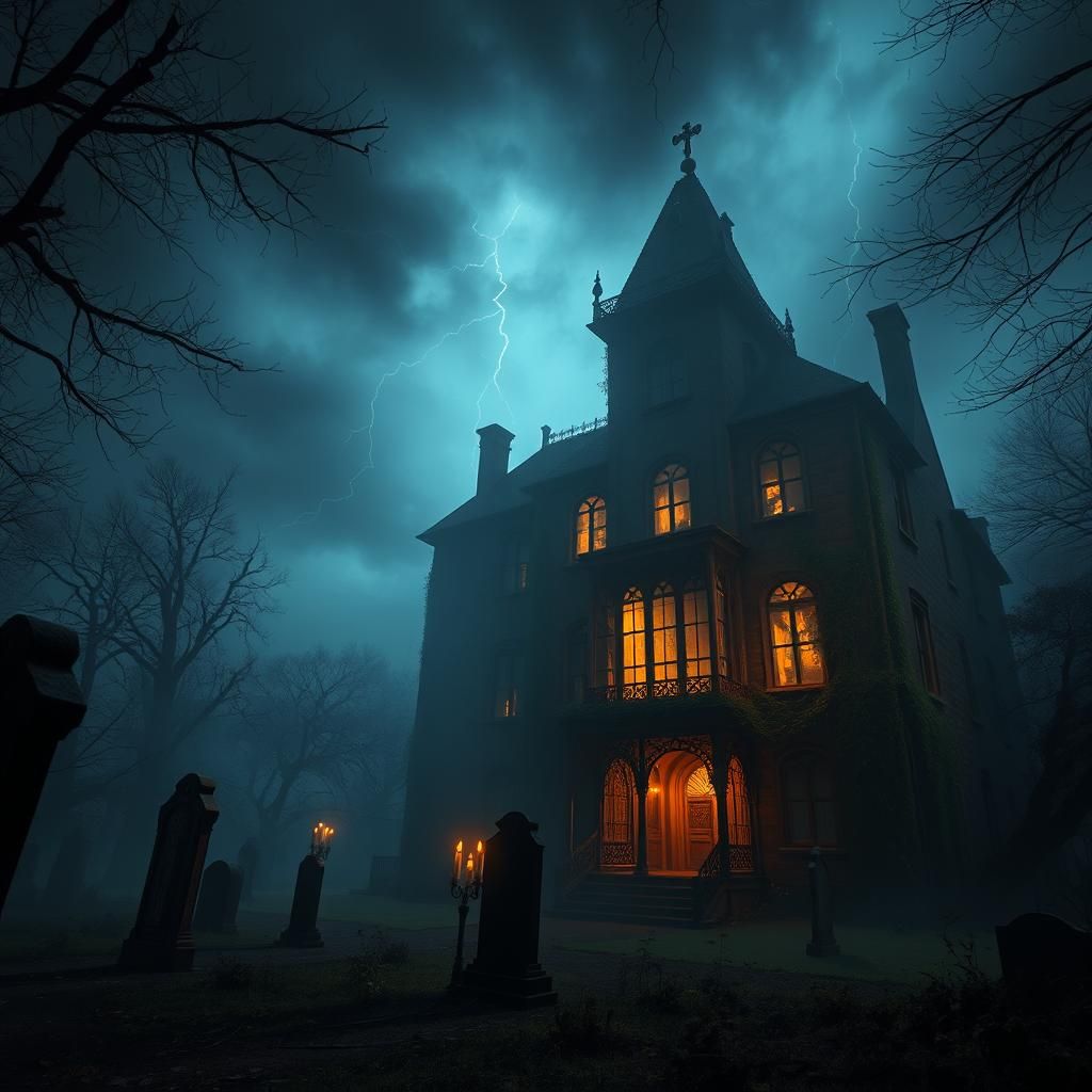 Eerie Mansion Concept Art in Gothic Horror Style